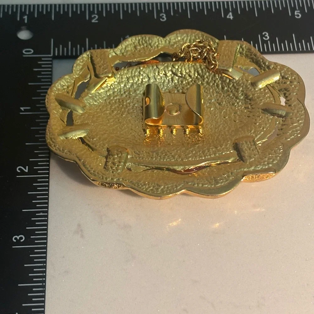 Vintage Belt Buckle Womens Multi-Color Cabochon Filigree Chain Ornate